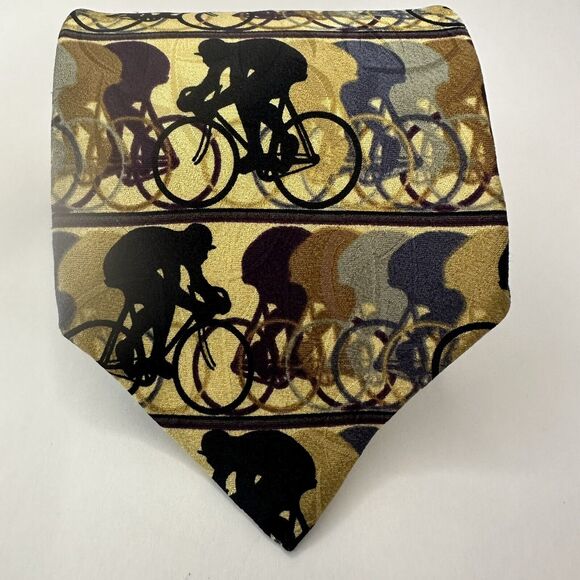 Jhane Barnes Original All Silk Gold w/Black/Blue/Gray Bicycle Design Japan - Picture 5 of 9